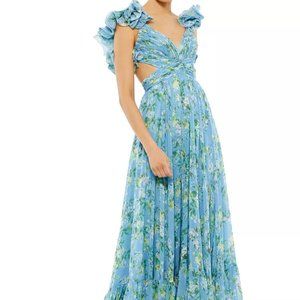 Blue Mac Duggal Ruffled Floral Gown